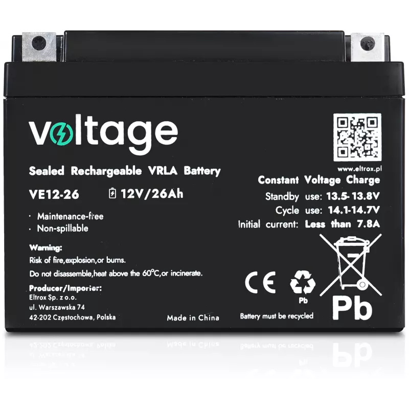 Akumulator AGM VOLTAGE 12V 26Ah VE12-26 (żywotność 6-9 lat)