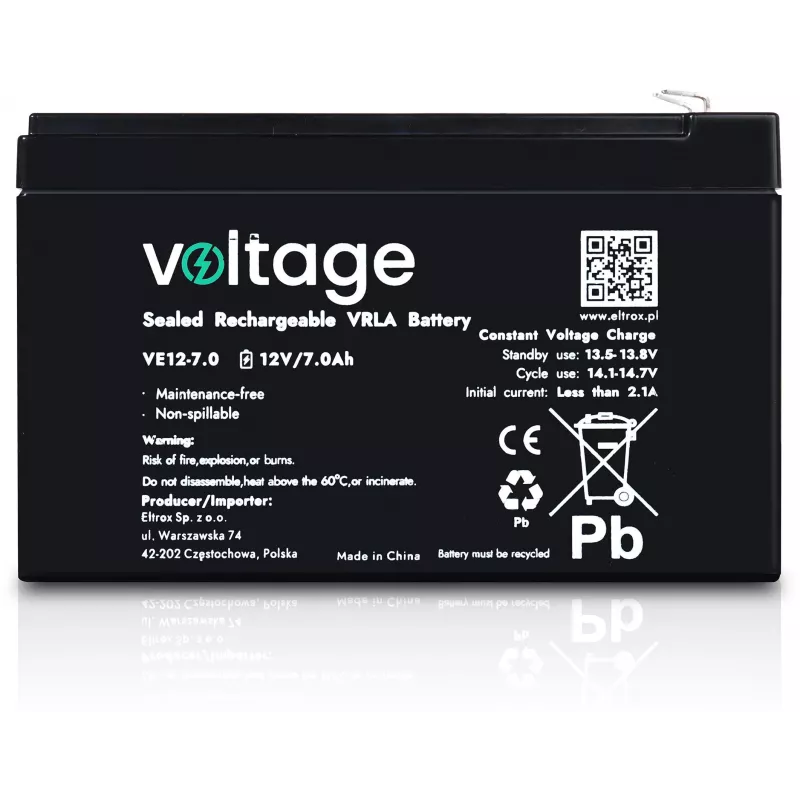 Akumulator AGM VOLTAGE 12V 7Ah VE12-7.0 (żywotność 6-9 lat)