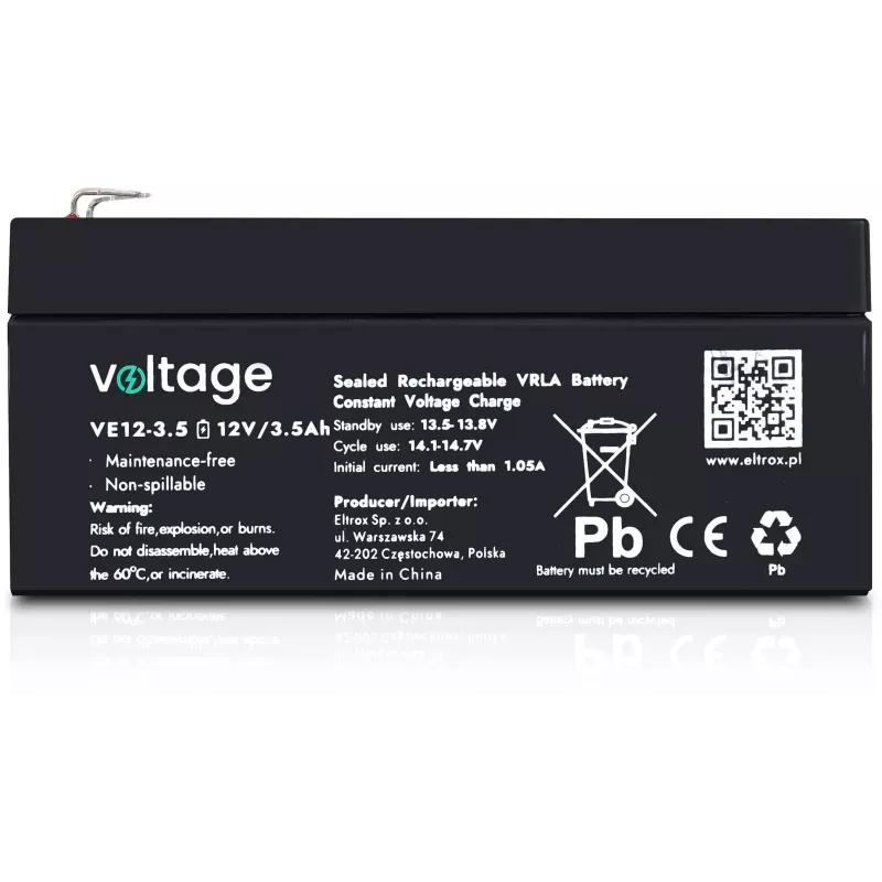 VOLTAGE AGM Battery 12V 3.5Ah VE12-3.5 (6-9 Years Life)