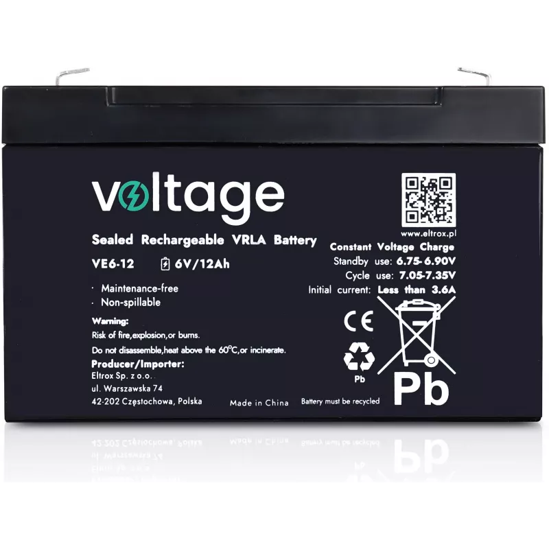 Akumulator AGM VOLTAGE 6V 12Ah VE6-12 (żywotność 6-9 lat)
