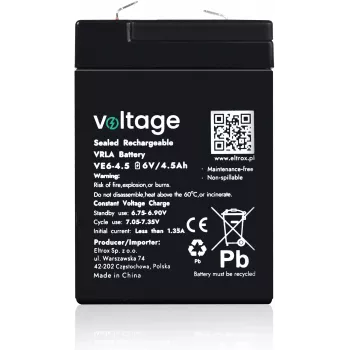 Akumulator AGM VOLTAGE 6V 4,5Ah VE6-4.5 (żywotność 6-9 lat)