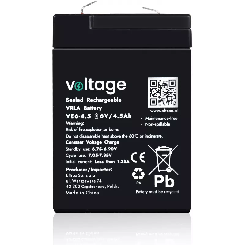 Akumulator AGM VOLTAGE 6V 4,5Ah VE6-4.5 (żywotność 6-9 lat)