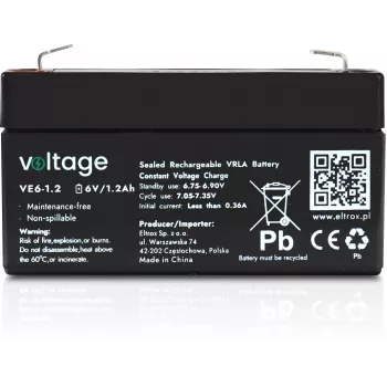 Akumulator AGM Voltage 6V 1,2Ah VE6-1.2 (żywotność 6-9 lat)