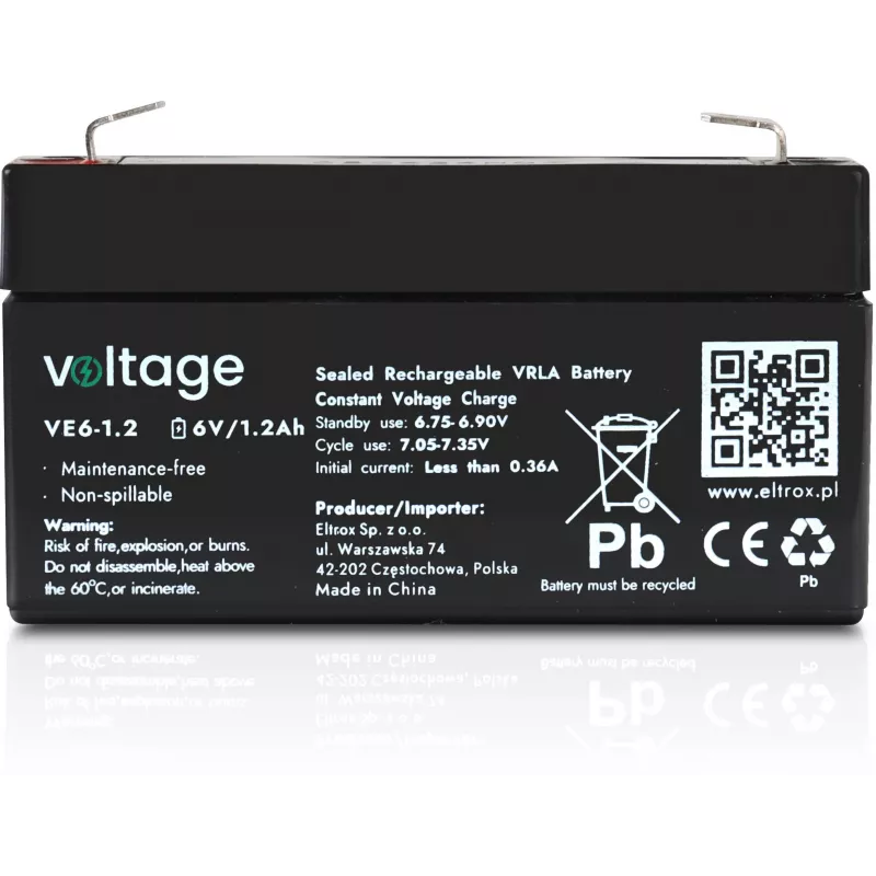 Akumulator AGM Voltage 6V 1,2Ah VE6-1.2 (żywotność 6-9 lat)