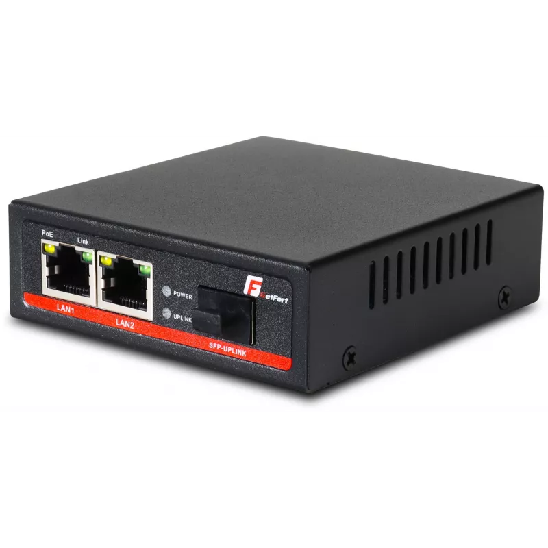 GETFORT GF-102-2PG-S-65 PoE+ Media Converter 2-Port Gigabit Ethernet SFP RJ-45 1000Mbps