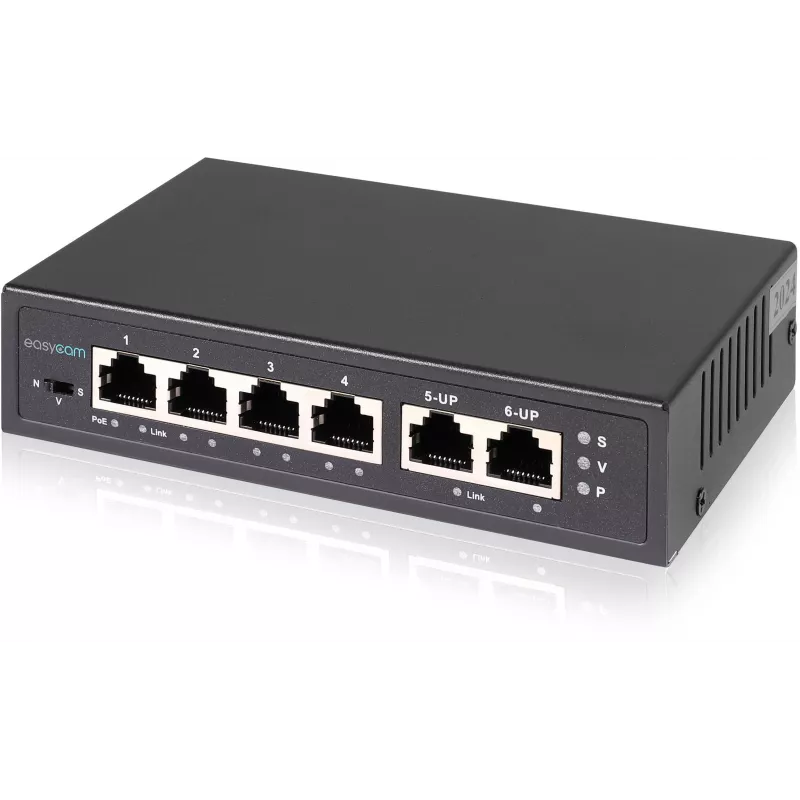 EasyCam EC-POE-SW42 6-Portowy przełącznik PoE (4 PoE + 2 uplink) 60W