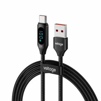 Przewód USB-A do USB-C Voltage PowerDisplay 66W 100cm Czarny