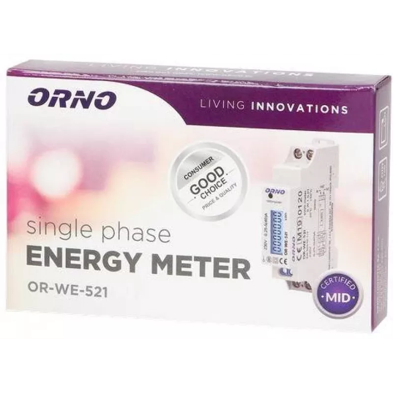 ORNO OR-WE-521 Jednofazowy Licznik Energii Elektrycznej 230V 40A DIN Szyna LCD Podświetlenie