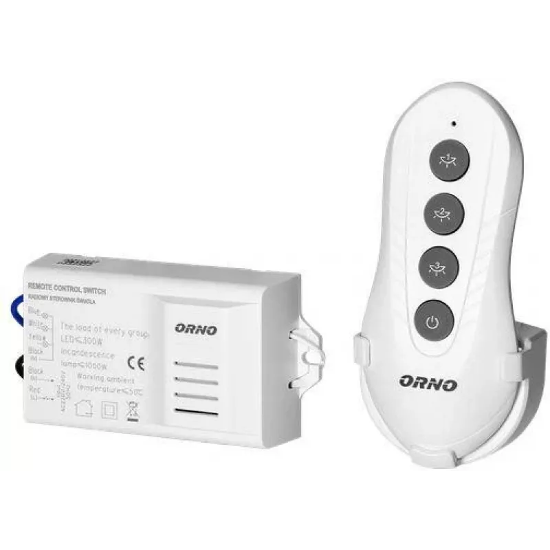 ORNO OR-GB-447 Bezprzewodowy Sterownik Oświetlenia 1-Kanałowy Zestaw Zdalnego Sterowania RF 433.92 MHz 1000W
