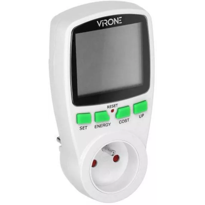 VIRONE EM-4 Jednofazowy Licznik Energii z Wyświetlaczem LCD, 16A, 3680W, Wtyczka Schuko