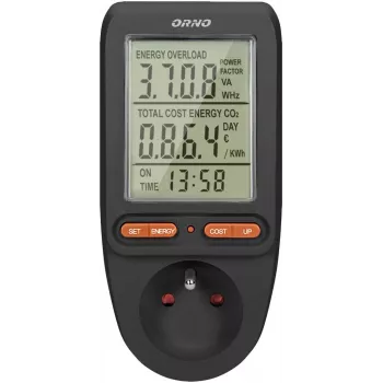 ORNO OR-WAT-435/B Miernik energii i kalkulator zużycia prądu, 230V, 16A, wyświetlacz LCD, czarny