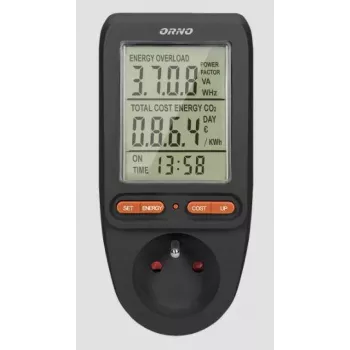 ORNO OR-WAT-435/B Miernik energii i kalkulator zużycia prądu, 230V, 16A, wyświetlacz LCD, czarny