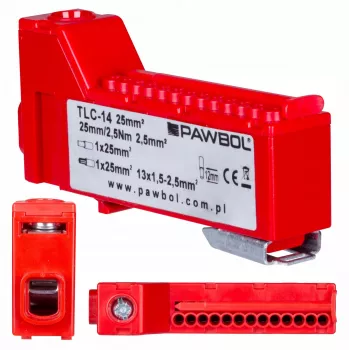 PAWBOL LZB E.4136CZ Bezśrubowa Listwa Zaciskowa 12-biegunowa Czerwona 450V 24A
