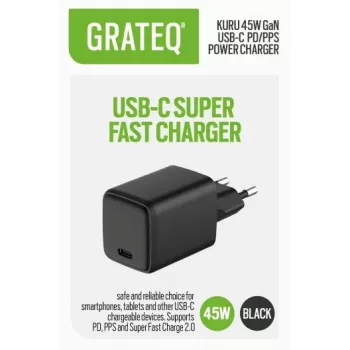 GRATEQ KURU GaN USB-C PD/PPS 45W Czarna Ładowarka Sieciowa