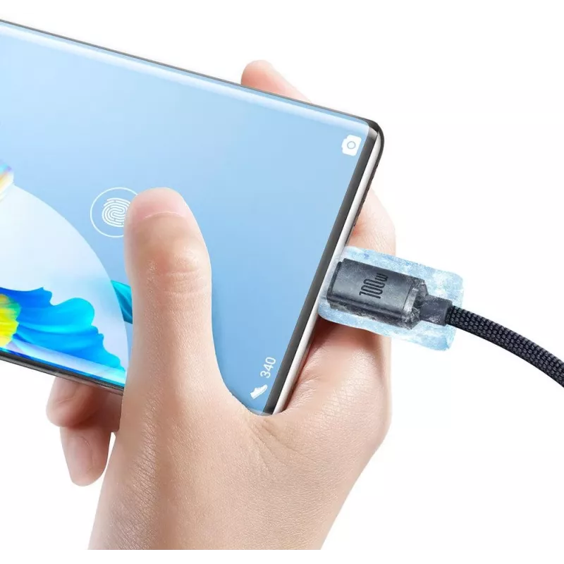 Baseus Crystal Shine USB-A do USB-C Kabel 1,2m 100W 6A QC 3.0 Pleciony Nylon Czarny