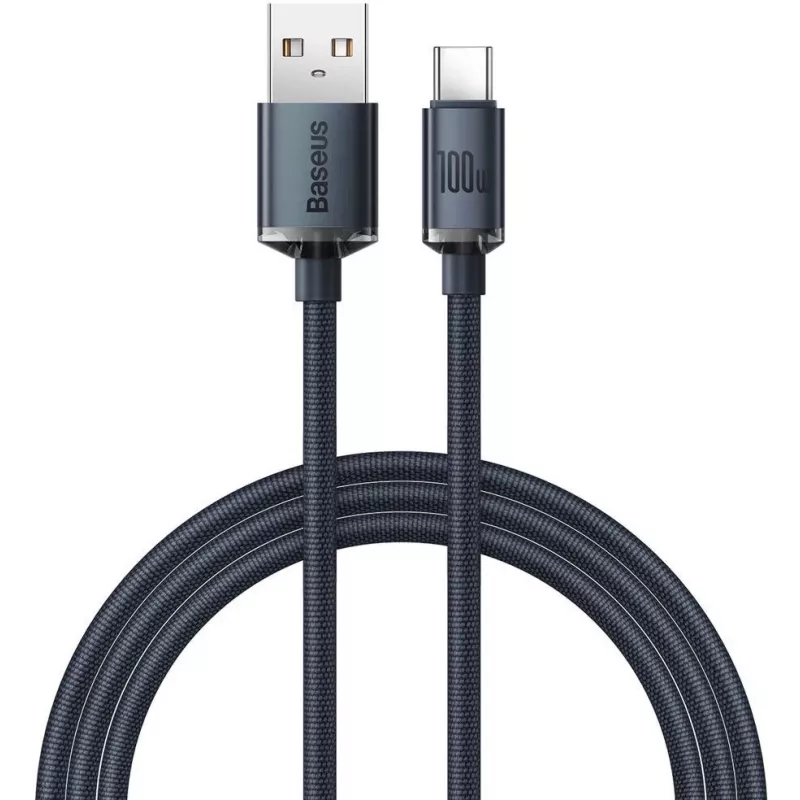 Baseus Crystal Shine USB-A do USB-C Kabel 1,2m 100W 6A QC 3.0 Pleciony Nylon Czarny