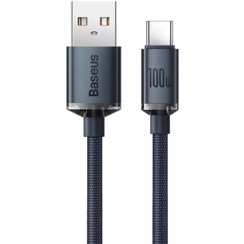 Baseus Crystal Shine USB-A do USB-C Kabel 1,2m 100W 6A QC 3.0 Pleciony Nylon Czarny