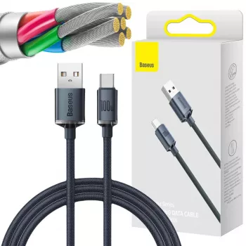 Baseus Crystal Shine USB-A do USB-C Kabel 1,2m 100W 6A QC 3.0 Pleciony Nylon Czarny