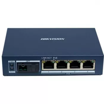 Hikvision DS-3D504TP-A Niezarządzalny przemysłowy przełącznik PoE, 4 porty PoE+, 1 uplink SFP, budżet 60W