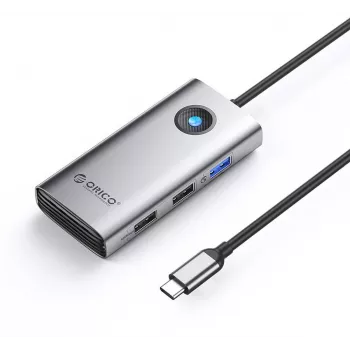 ORICO PW11-5P-GY-EP USB-C Hub 5-w-1, 1x USB-A 3.0 5Gbps, 2x USB-A 2.0, HDMI 4K@30Hz, PD 60W, Szary