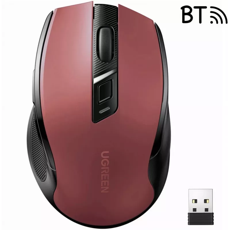 UGREEN MU006 Bezprzewodowa Mysz Optyczna 2.4GHz / Bluetooth 5.0 4000 DPI - Czerwona