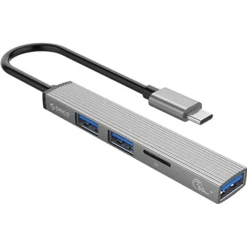 ORICO AH-12F-GY-BP Hub USB-C z 3 portami USB-A i czytnikiem kart MicroSD, Aluminium, Space Gray
