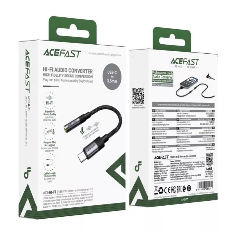 Acefast USB-C na 3.5mm J12 Adapter Audio Czarny