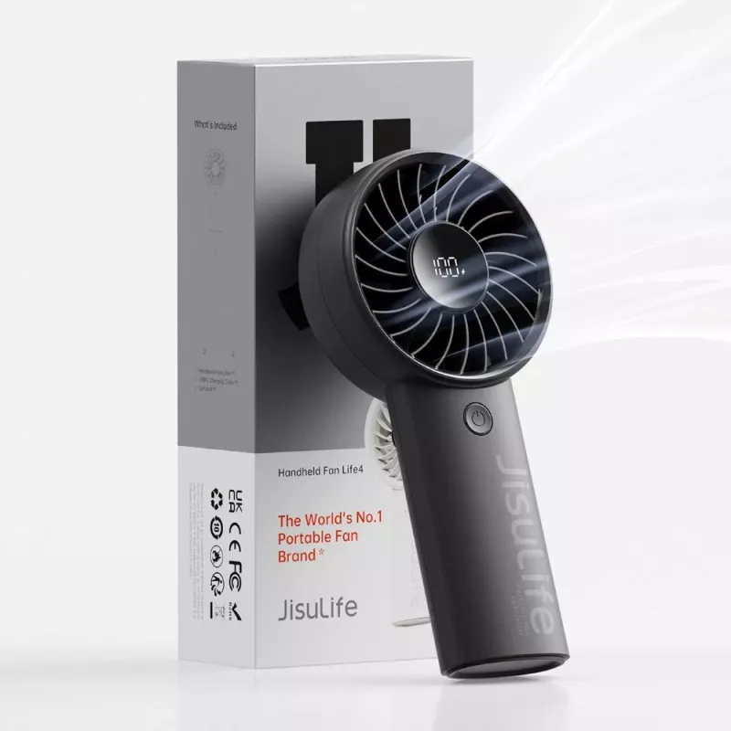 JISULIFE Handheld Fan 4 Czarny - Przenośny, ładowany przez USB mini wentylator z 3 prędkościami, składana konstrukcja