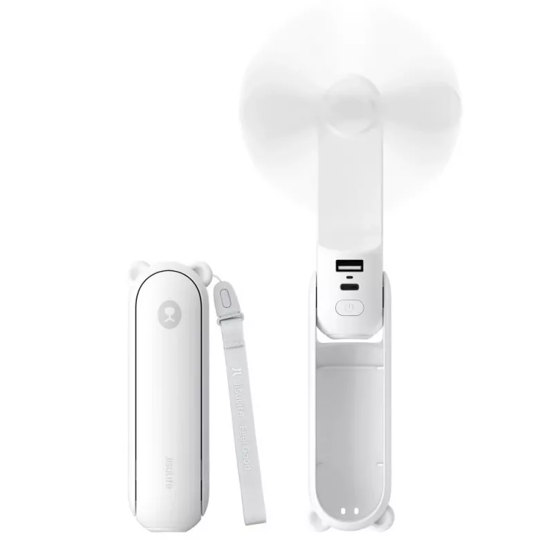 JISULIFE Handheld Fan 8 Biały Przenośny Wentylator USB z Power Bankiem 2000mAh i Latarką