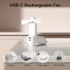 JISULIFE Handheld Fan 8 Biały Przenośny Wentylator USB z Power Bankiem 2000mAh i Latarką