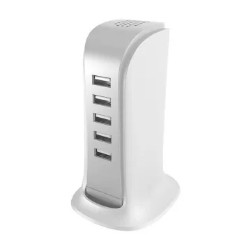 Ładowarka USB Dudao 5-portowa z wbudowanym przewodem EU, biała (A5EU)