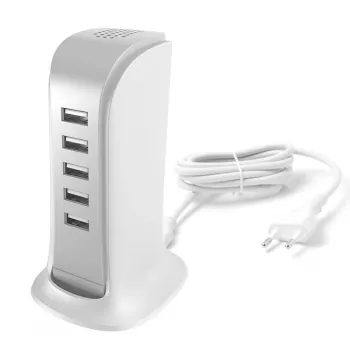 Ładowarka USB Dudao 5-portowa z wbudowanym przewodem EU, biała (A5EU)