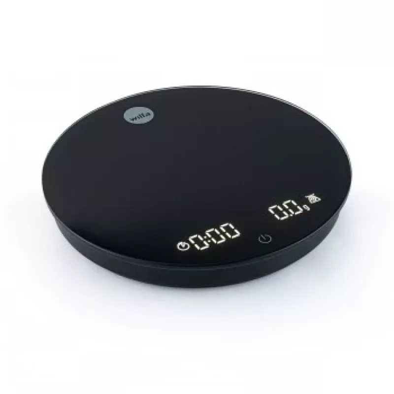 WILFA UNIFORM COFFEE SCALE - Cyfrowa waga do kawy z timerem, Bluetooth, udźwig 2000g, dokładność 0,1g, czarna