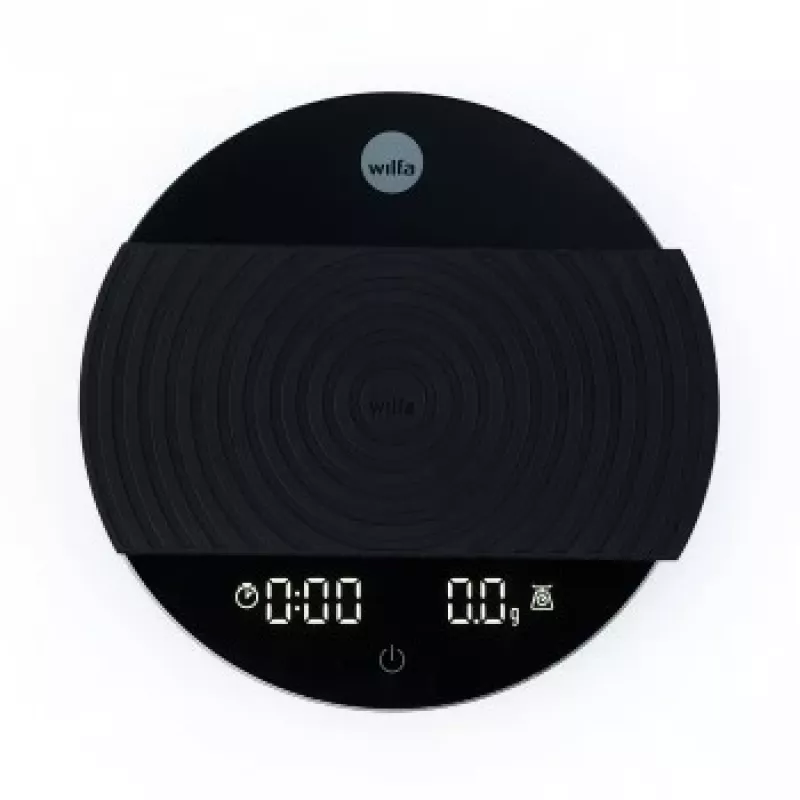 WILFA UNIFORM COFFEE SCALE - Cyfrowa waga do kawy z timerem, Bluetooth, udźwig 2000g, dokładność 0,1g, czarna