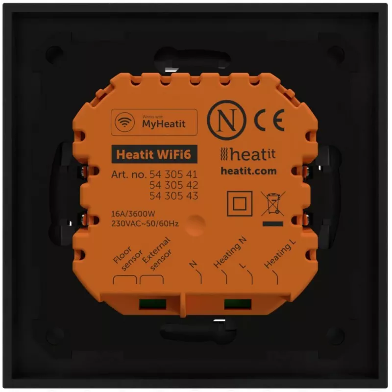HEATIT WiFi6 Black Matt Wi-Fi Thermostat 3600W 16A