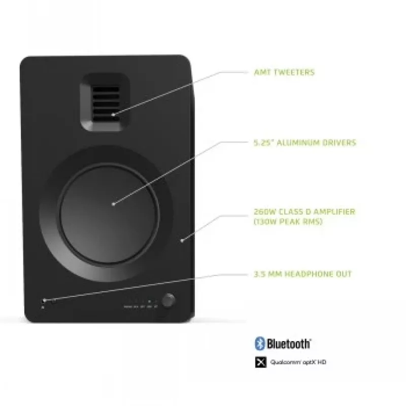 KANTO AUDIO TUKMB-FG Premium Powered Speaker z wyjściem słuchawkowym, USB DAC, dedykowanym przedwzmacniaczem gramofonowym, Bluetooth, matowa czerń (z przewodami zasilającymi typu F i G)