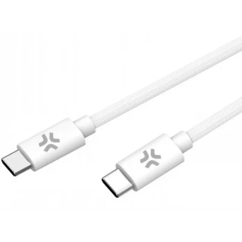 CELLY USBCUSBCCOTT - Przewód USB-C na USB-C w bawełnianym oplocie, biały (Power Delivery)