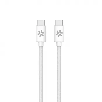 CELLY USBCUSBCCOTT - Przewód USB-C na USB-C w bawełnianym oplocie, biały (Power Delivery)