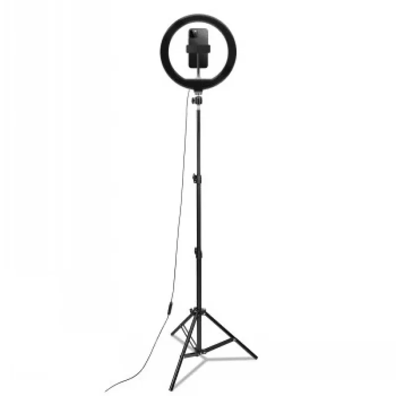 CELLY Ring Professional Tripod with Light - 160cm, 10 inch LED Ring Light, USB Powered, Black