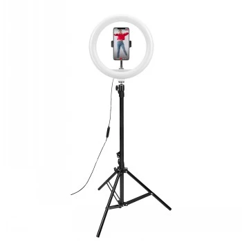 CELLY Ring Professional Tripod with Light - 160cm, 10 inch LED Ring Light, USB Powered, Black