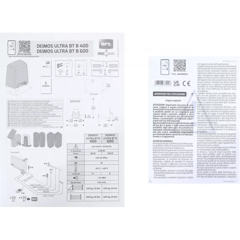 BFT DEIMOS ULTRA BT B400 EE KIT Napęd do bram przesuwnych do 400 kg