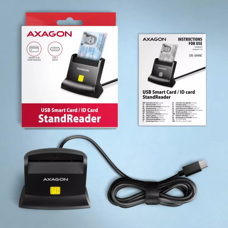 AXAGON CRE-SM4NC USB-C Smart Card Stand Reader - Czarny