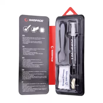 Pasta termoprzewodząca Rampage TM-220 2g do CPU 11W/m.K, Szpatułka + IPA