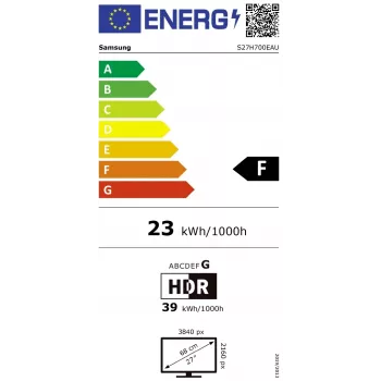 Samsung LS27H700EAUXEN 27 cali ViewFinity S7 S70H Monitor, UHD 3840x2160, 16:9, 300 cd/m², 5 ms, HDMI, USB, DP