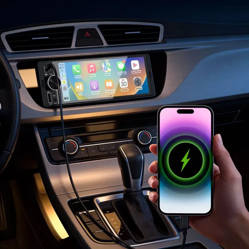 KRUGER & MATZ KM2016 1DIN Radio Samochodowe z Apple CarPlay i Android Auto, 7-calowy Ekran Dotykowy LCD, Bluetooth 5.0, Tuner FM/AM, 4x45W