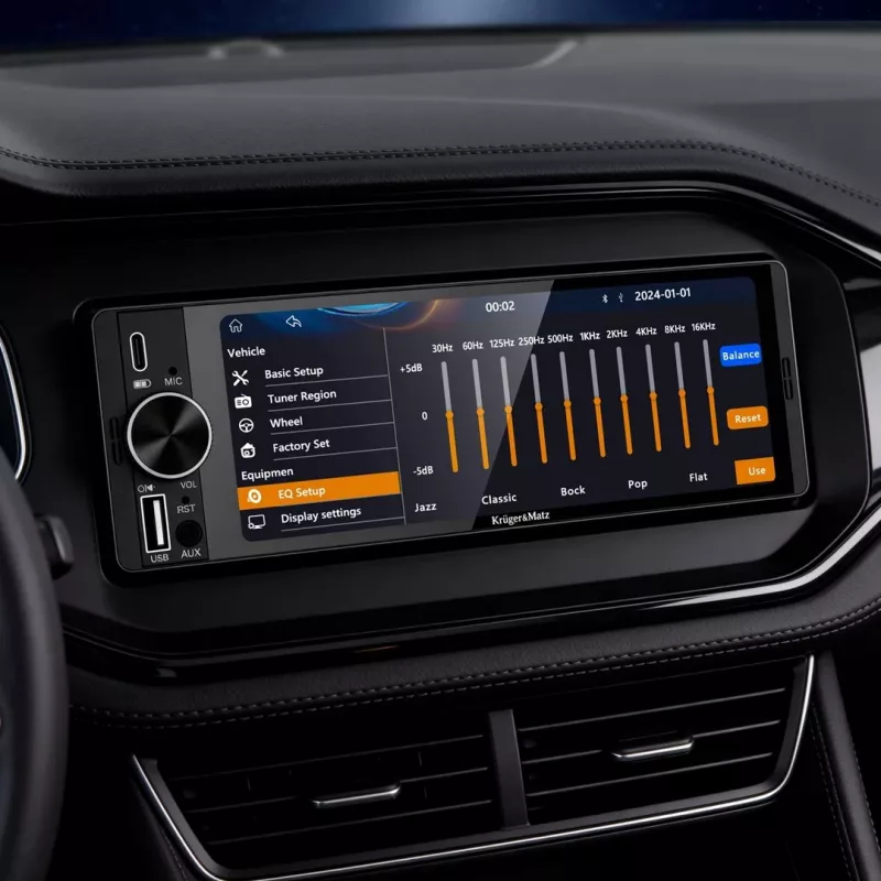 KRUGER & MATZ KM2016 1DIN Radio Samochodowe z Apple CarPlay i Android Auto, 7-calowy Ekran Dotykowy LCD, Bluetooth 5.0, Tuner FM/AM, 4x45W