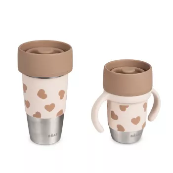 Zestaw kubków Beaba Mini & Me BigLove ze stali nierdzewnej dla matki i dziecka, kubek treningowy 360°, 2-częściowy
