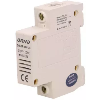 ORNO OR-DP-SB-133 Przewodowy dzwonek do drzwi, szyna DIN 1 moduł, 230V AC, 85 dB, biały/szary