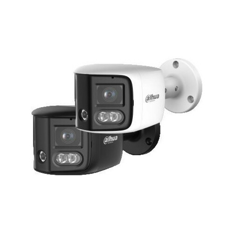 DAHUA IPC-PFW31259S-A180-E2-AS-PV-0280B 5MP dwuobiektywowa panoramiczna zewnętrzna kamera sieciowa z aktywnym odstraszaniem, dwukierunkowym audio oraz PoE/Wi-Fi