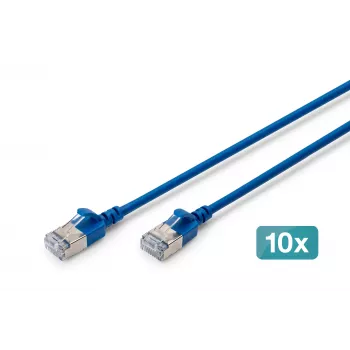 DIGITUS CAT 6A F-FTP Slim Patch Cable, 0,3 m, niebieski, 10 szt., LSZH, 10 Gbps, RJ45
